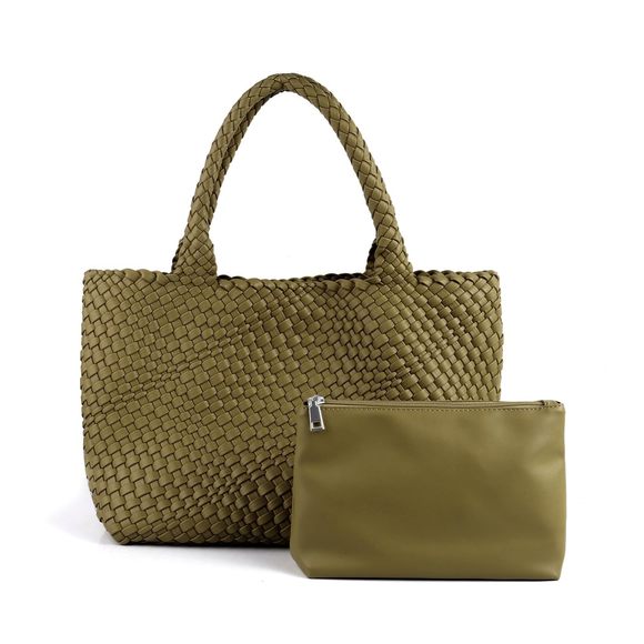 Woven Tote Bag Vegan Leather Large Capacity Travel Handbag And T_T - Picture 1 of 6